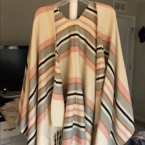 Western Striped poncho shawl with fringe